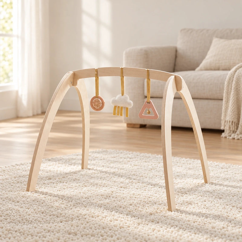 Arche bébé en bois : 3 jouets suspendus