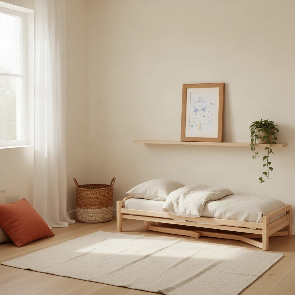Cadre à Dessins Montessori en Bois dans une chambre Montessori, vue d’ensemble
