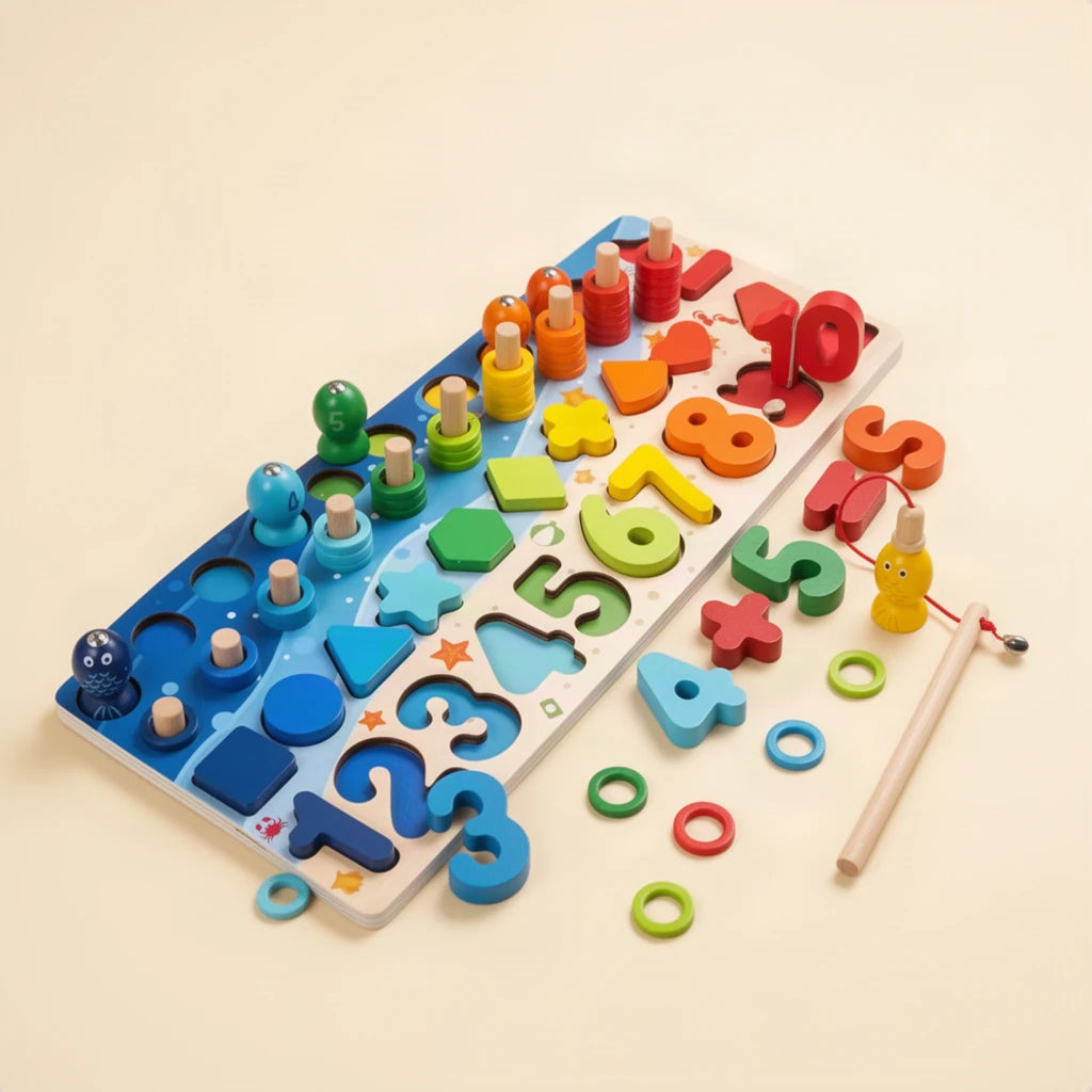 Jeu de Pêche et Formes Montessori dès 2 ans sur fond clair