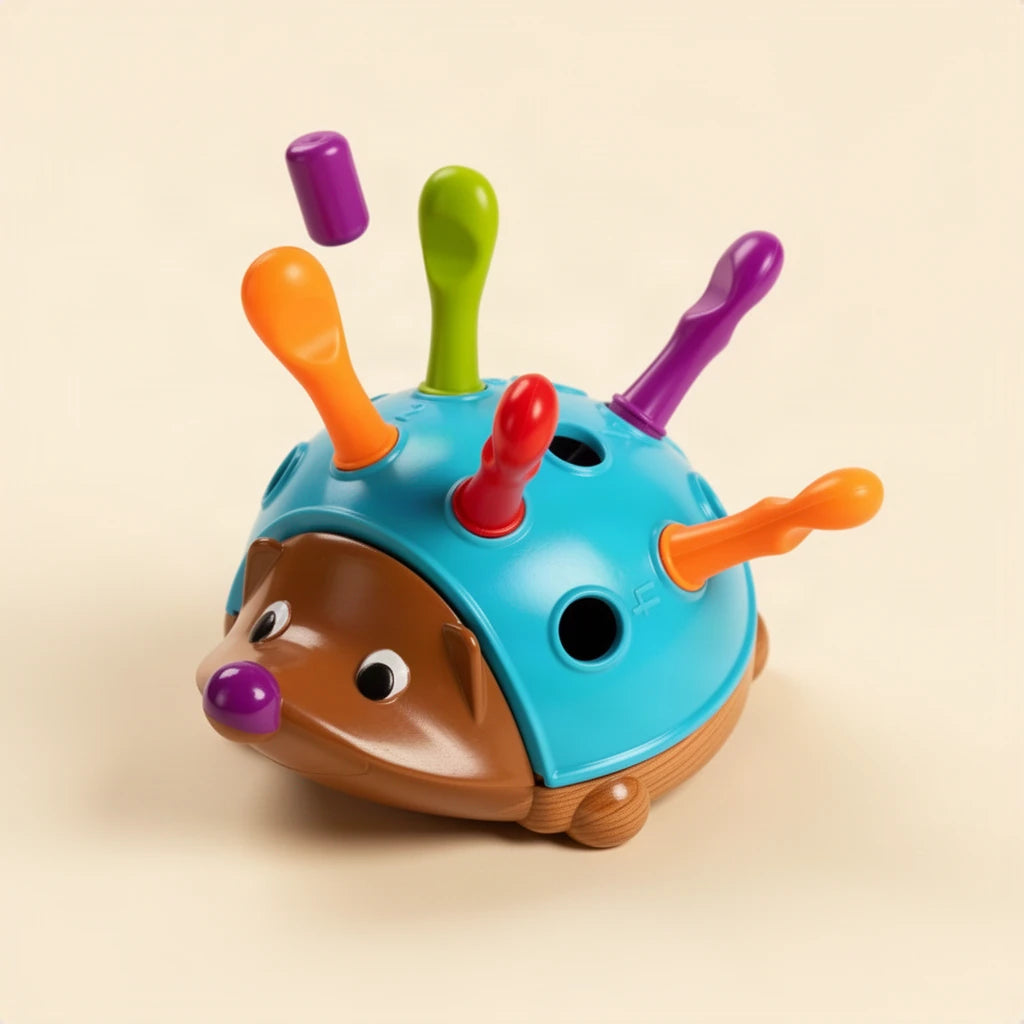 Jeu Motricité Fine Bébé Hérisson à Piques Colorés Montessori dès 7 mois sur fond clair