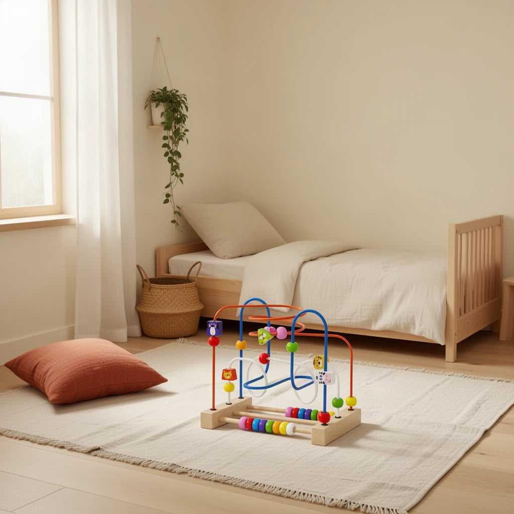 Labyrinthe Montessori en Bois dans une chambre Montessori, vue d’ensemble