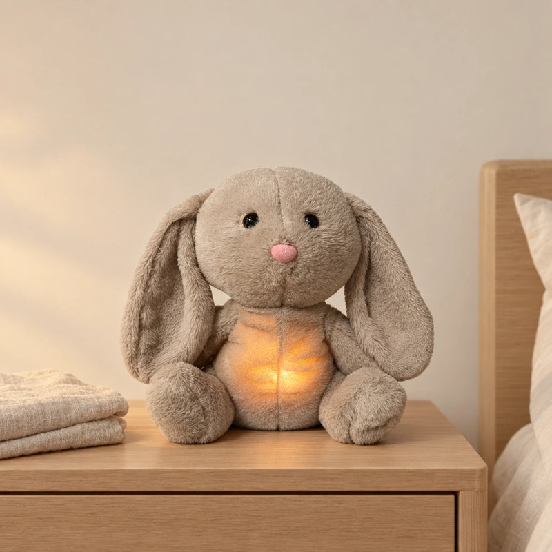 Peluche lapin qui respire, veilleuse et musique douce