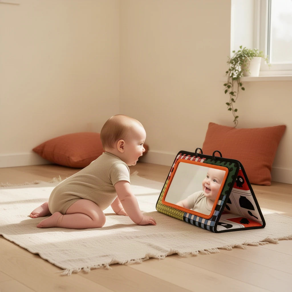 Tapis d'éveil Montessori : enfant qui joue seul dans sa chambre