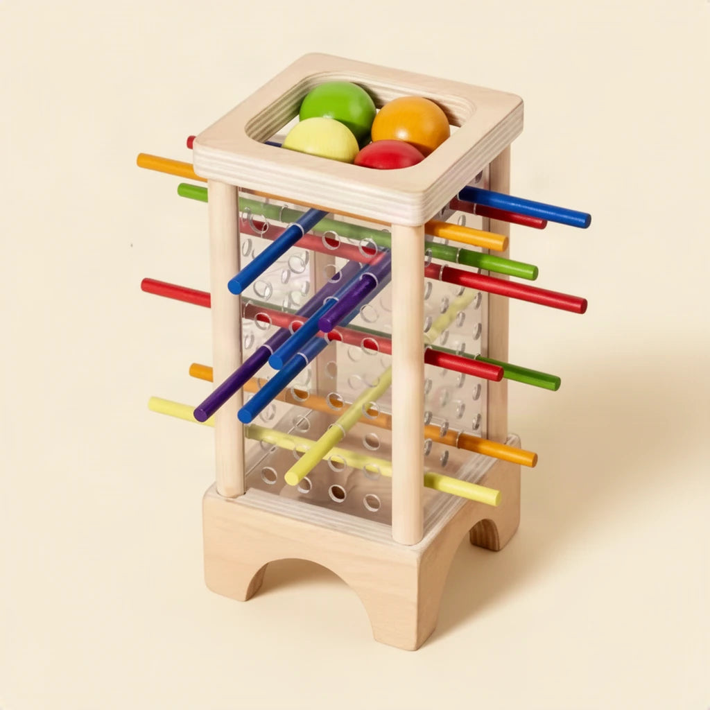 Tour à Billes et Bâtonnets Colorés Montessori sur fond clair