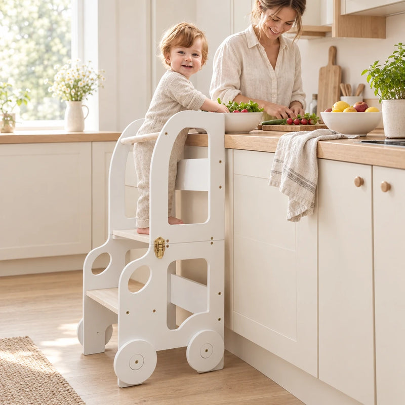 Tour montessori évolutive : voiture 3 en 1, table et chaise