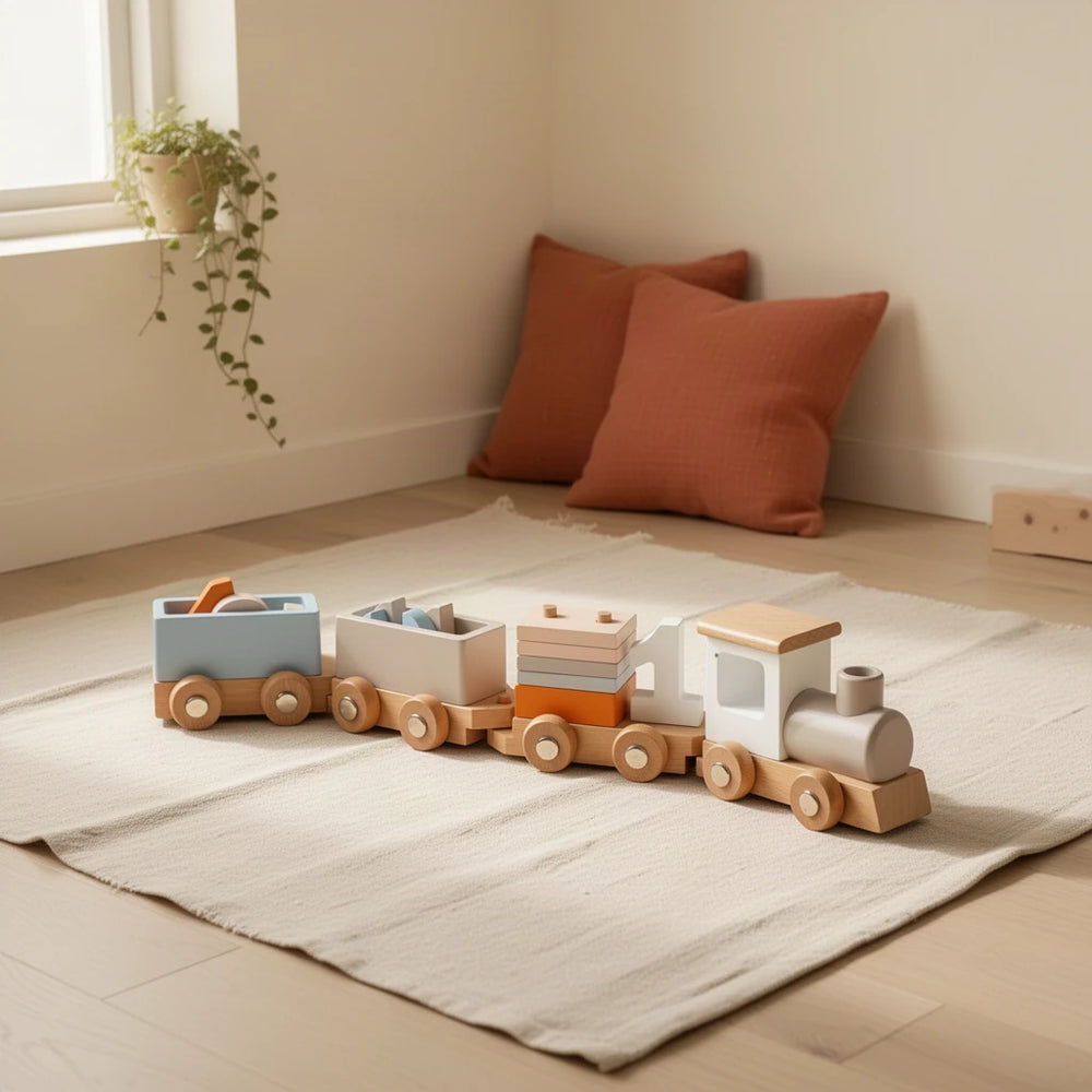 Train en Bois Montessori dans une chambre d’enfant Montessori