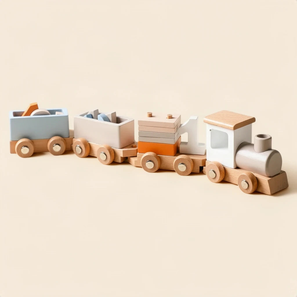 Train en Bois Montessori sur fond clair