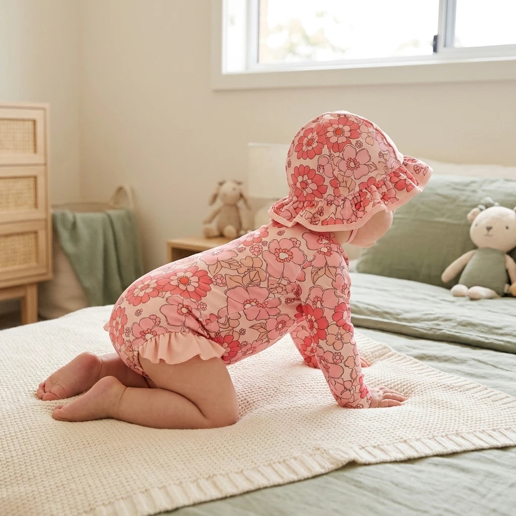 Combinaison De Bain Bebe - Fleur - Porté