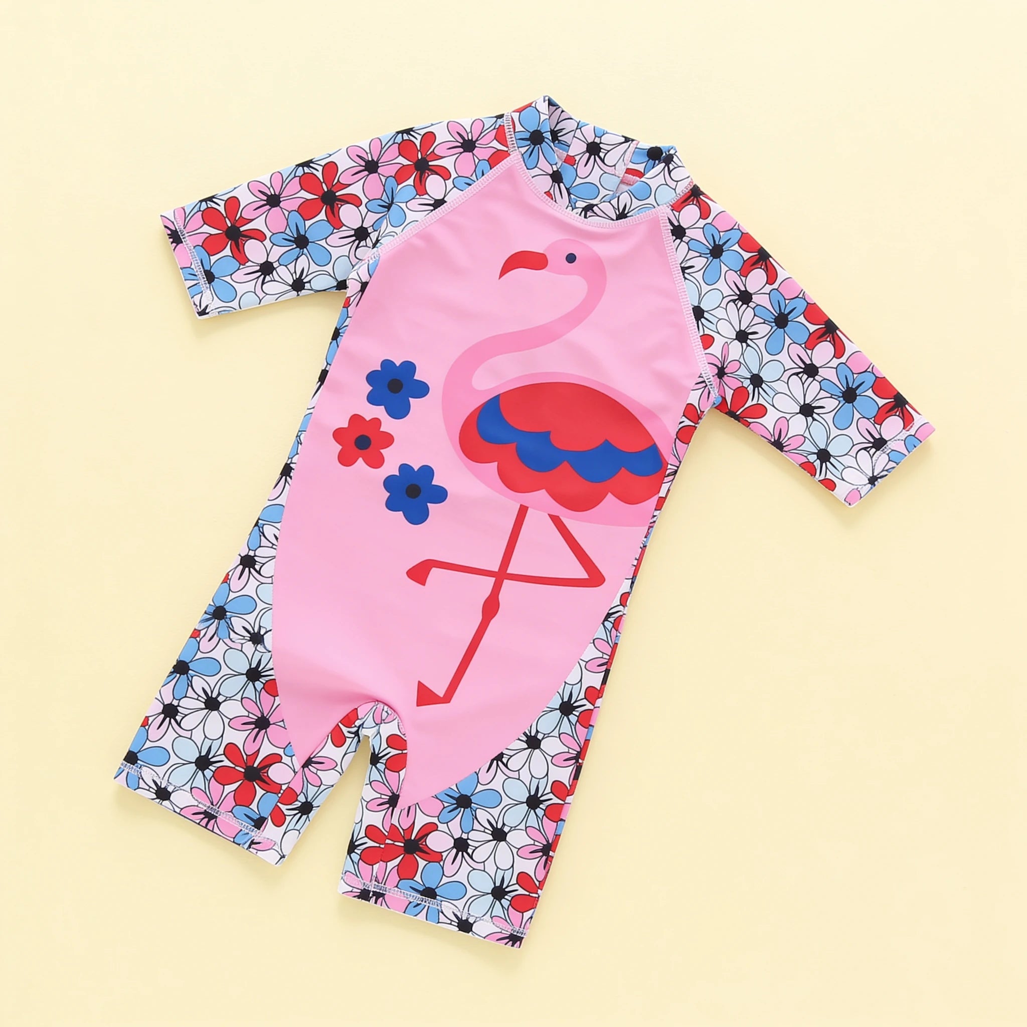 Combinaison Bebe Nageur Flamant Rose - Flamant Rose à Fleurs - Flat