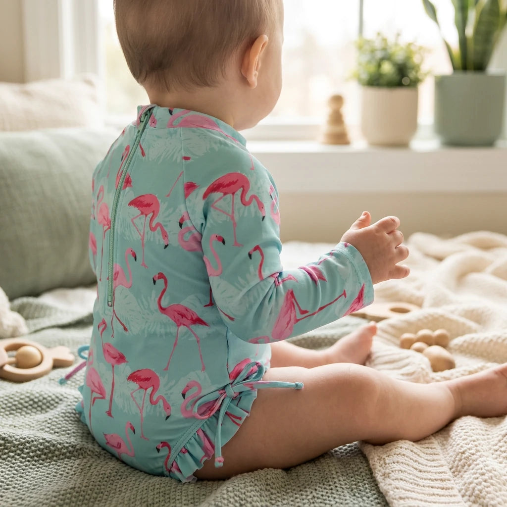 Combinaison Flamant Rose Bebe - produit - Porté