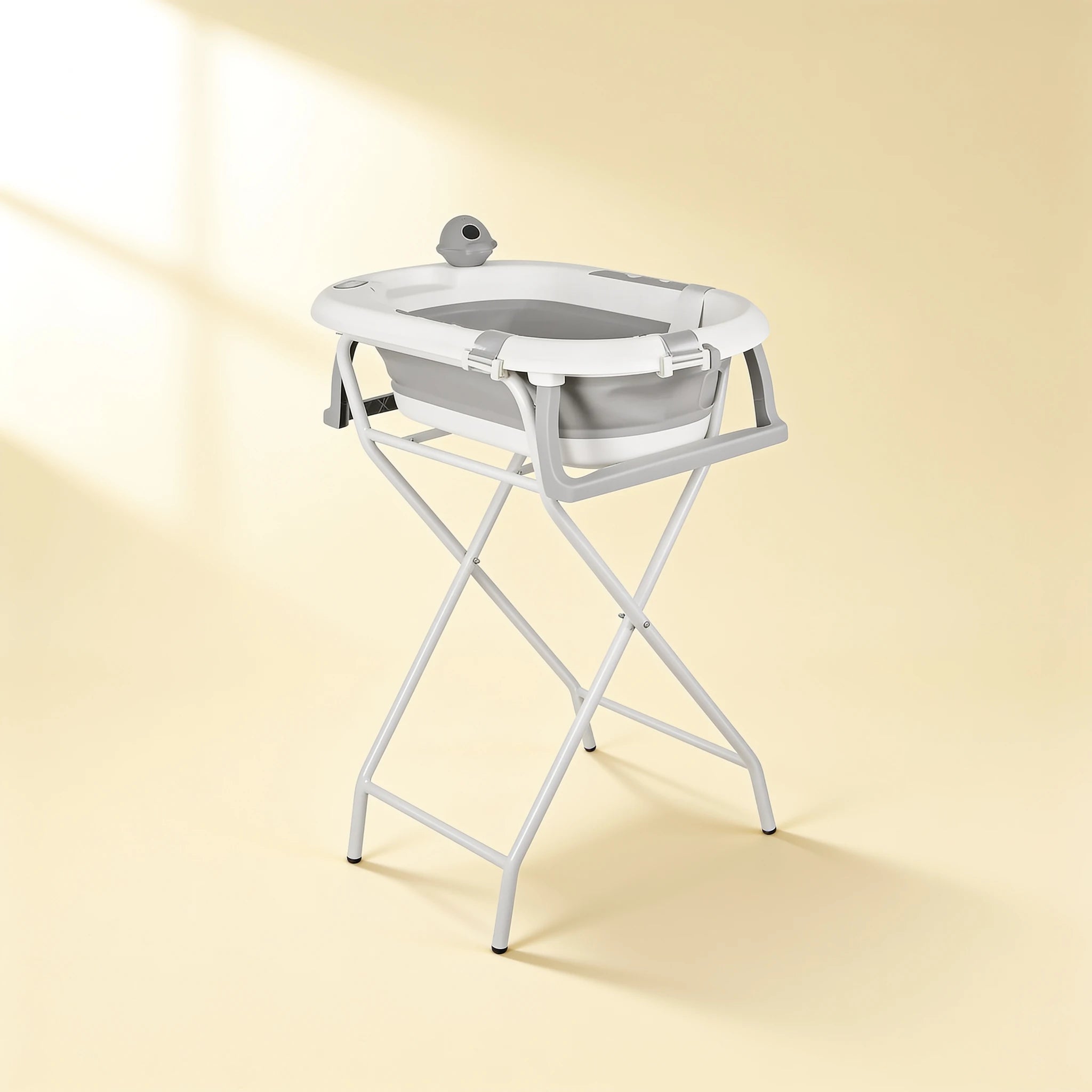 Baignoire bébé sur pied pliable avec thermomètre – coloris Gris