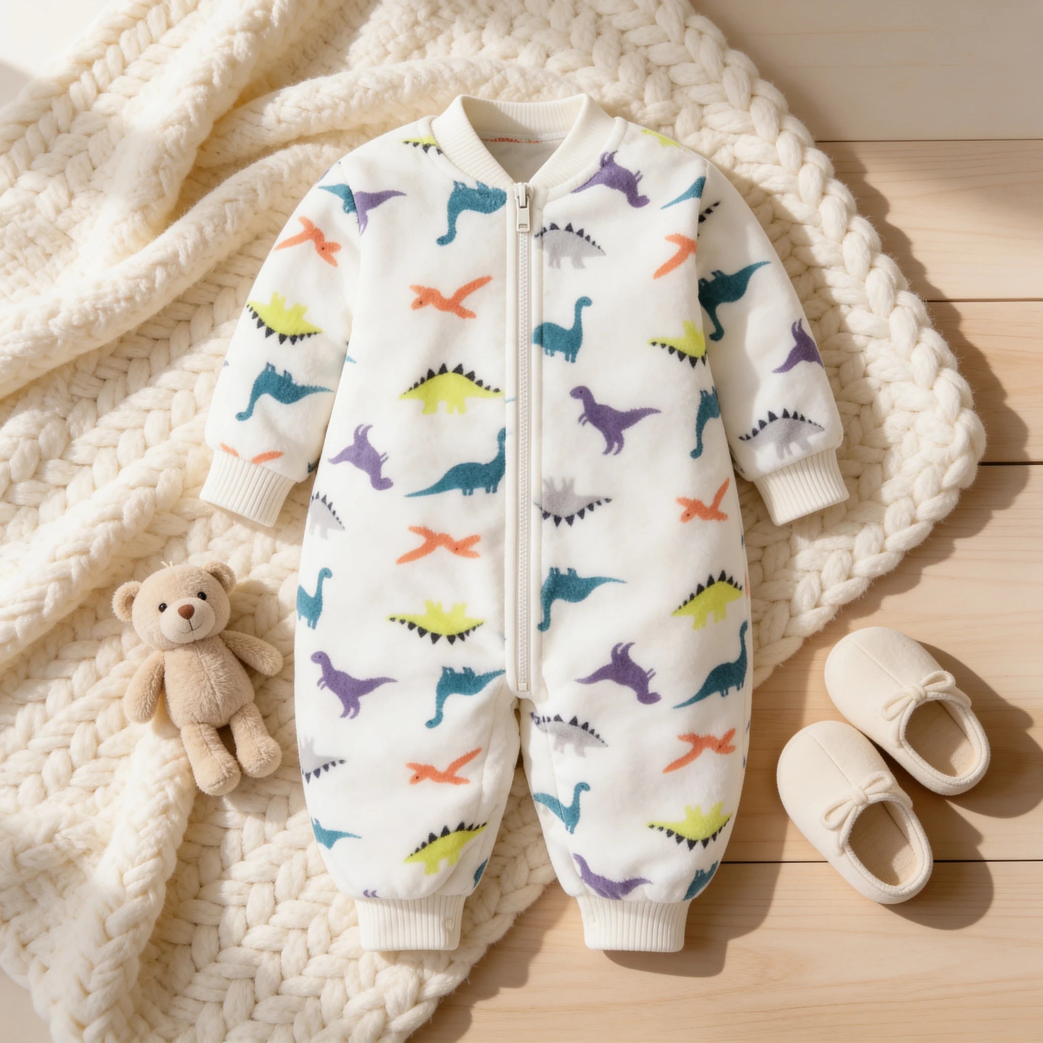 Combinaison Moumoute Bebe Dinosaure - Dinosaure Blanc - Cocon