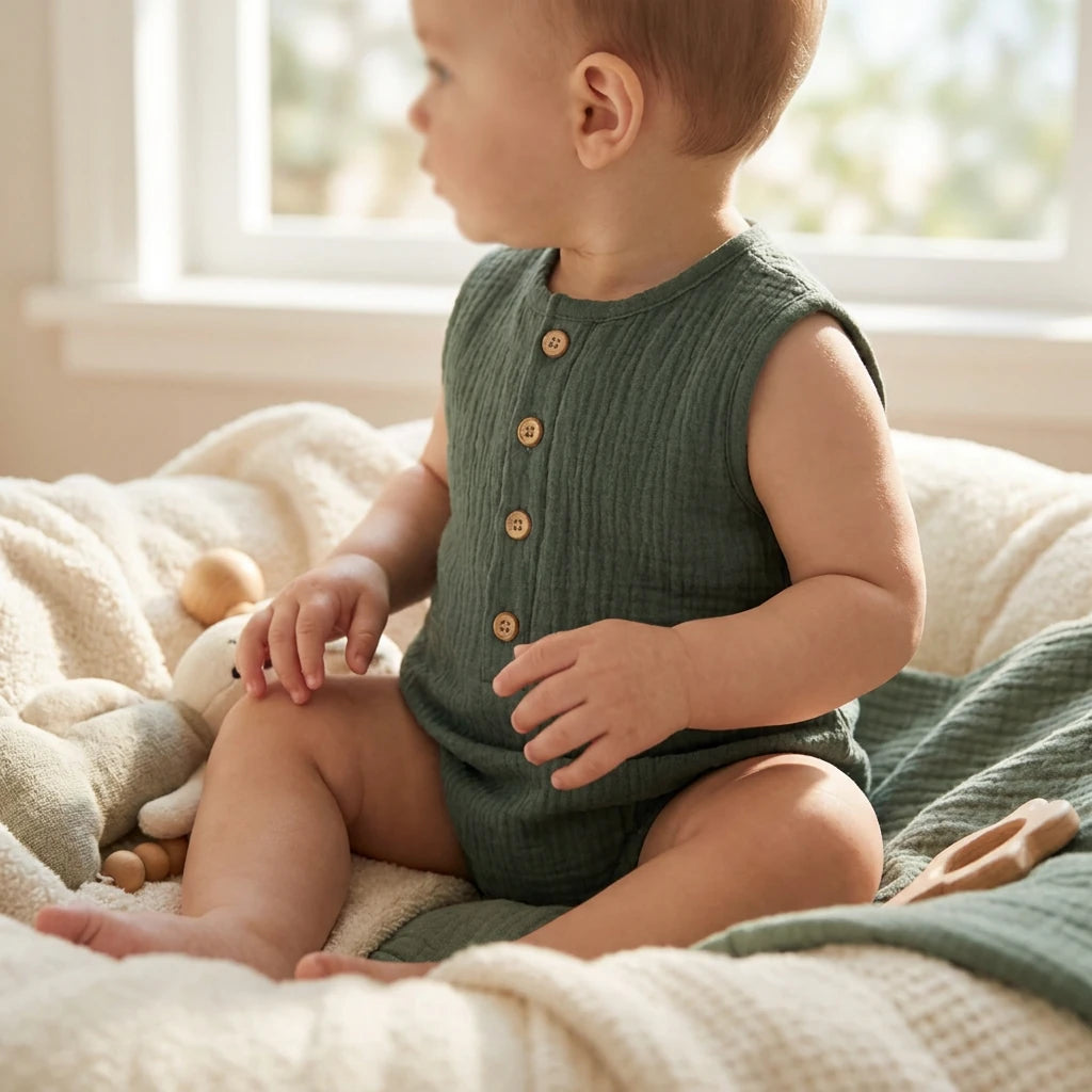 Combinaison Sans Manche Bebe - Vert - Porté
