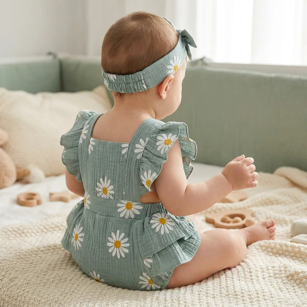 Combinaison Fleurie Bebe - Bleu - Porté