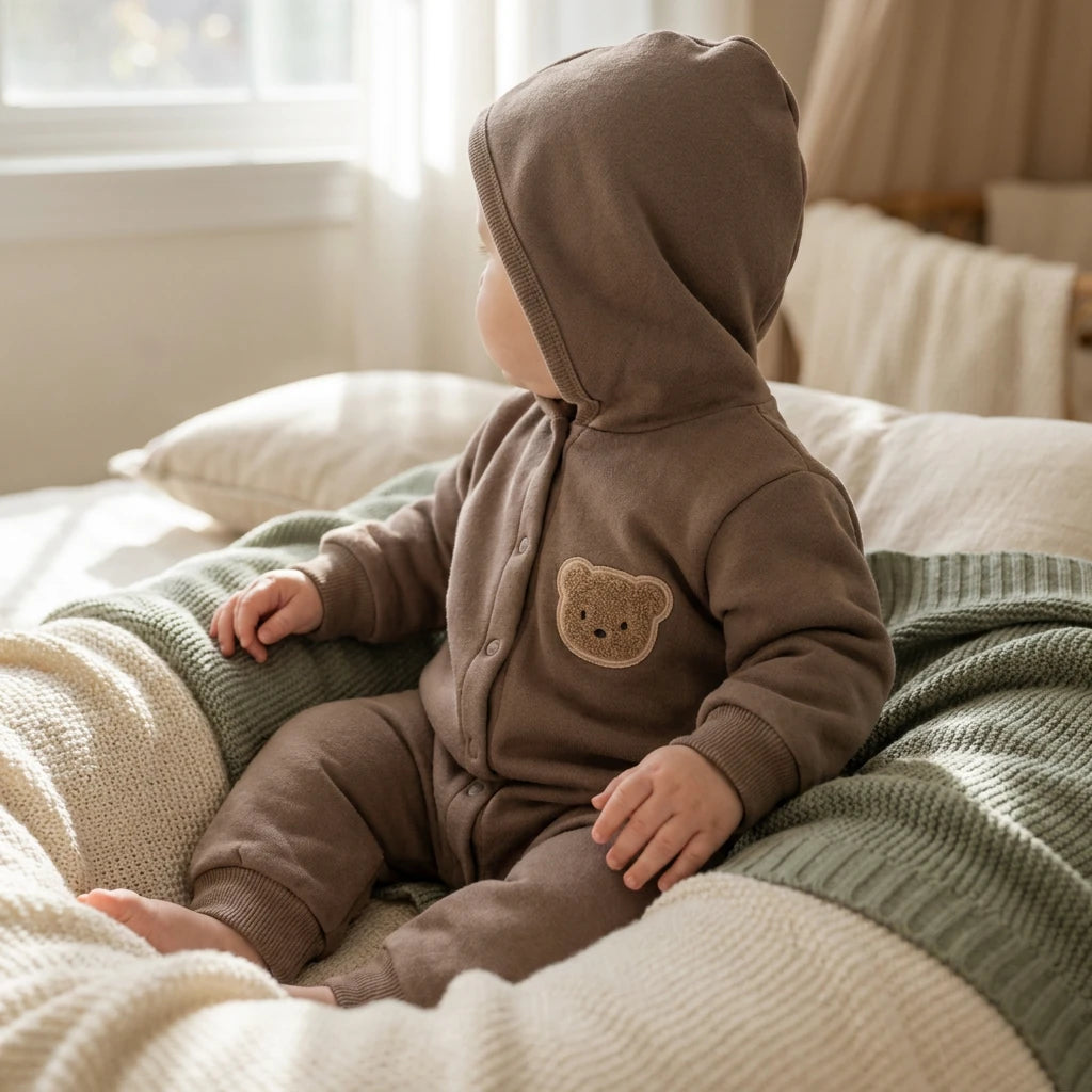 Combinaison Bebe Coton Ourson - Marron - Porté