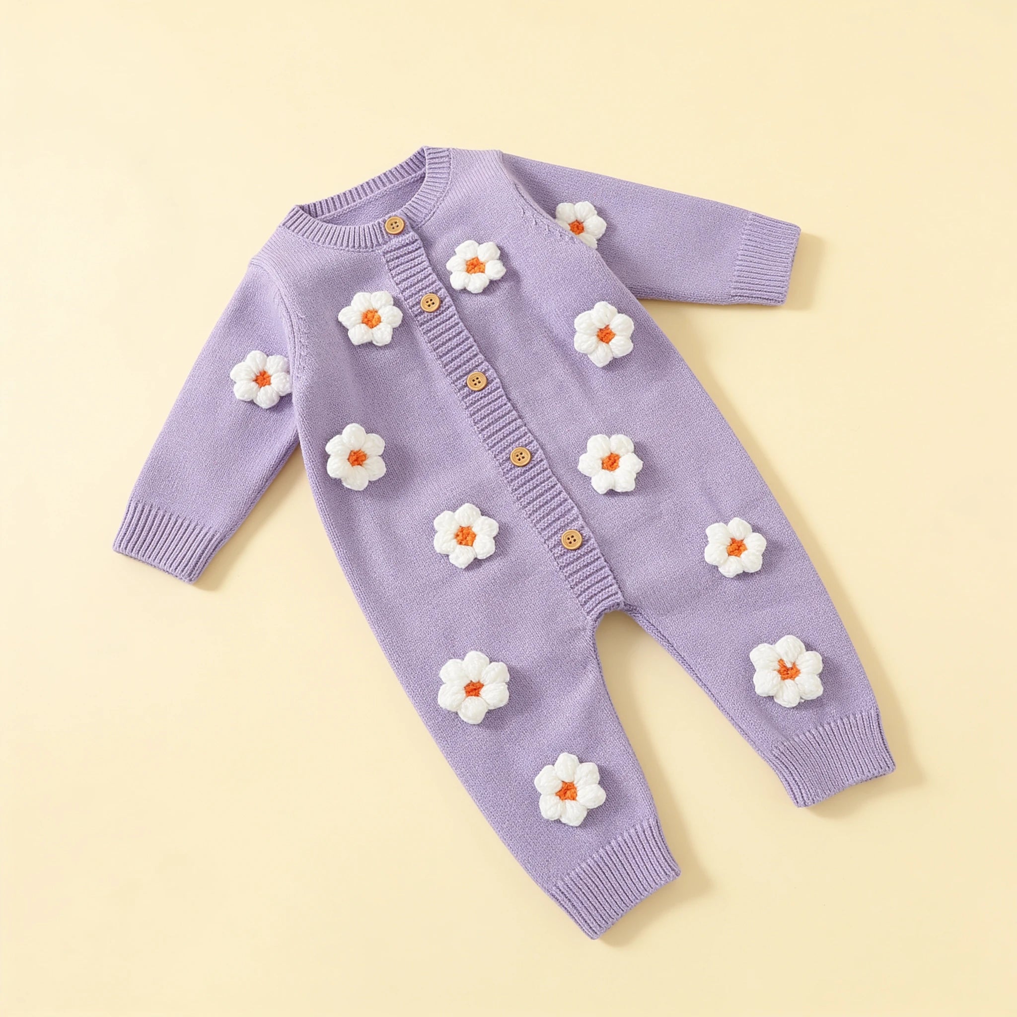 Combinaison Bebe Laine Fleurie - Violet - Flat