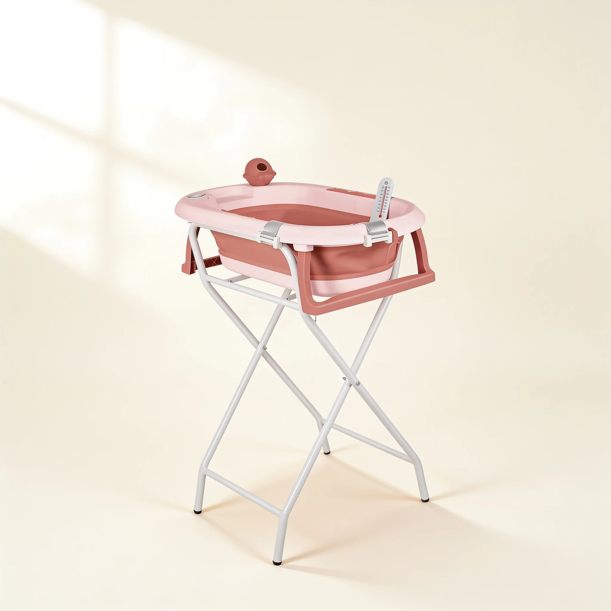 Baignoire bébé sur pied pliable avec thermomètre – coloris Rose