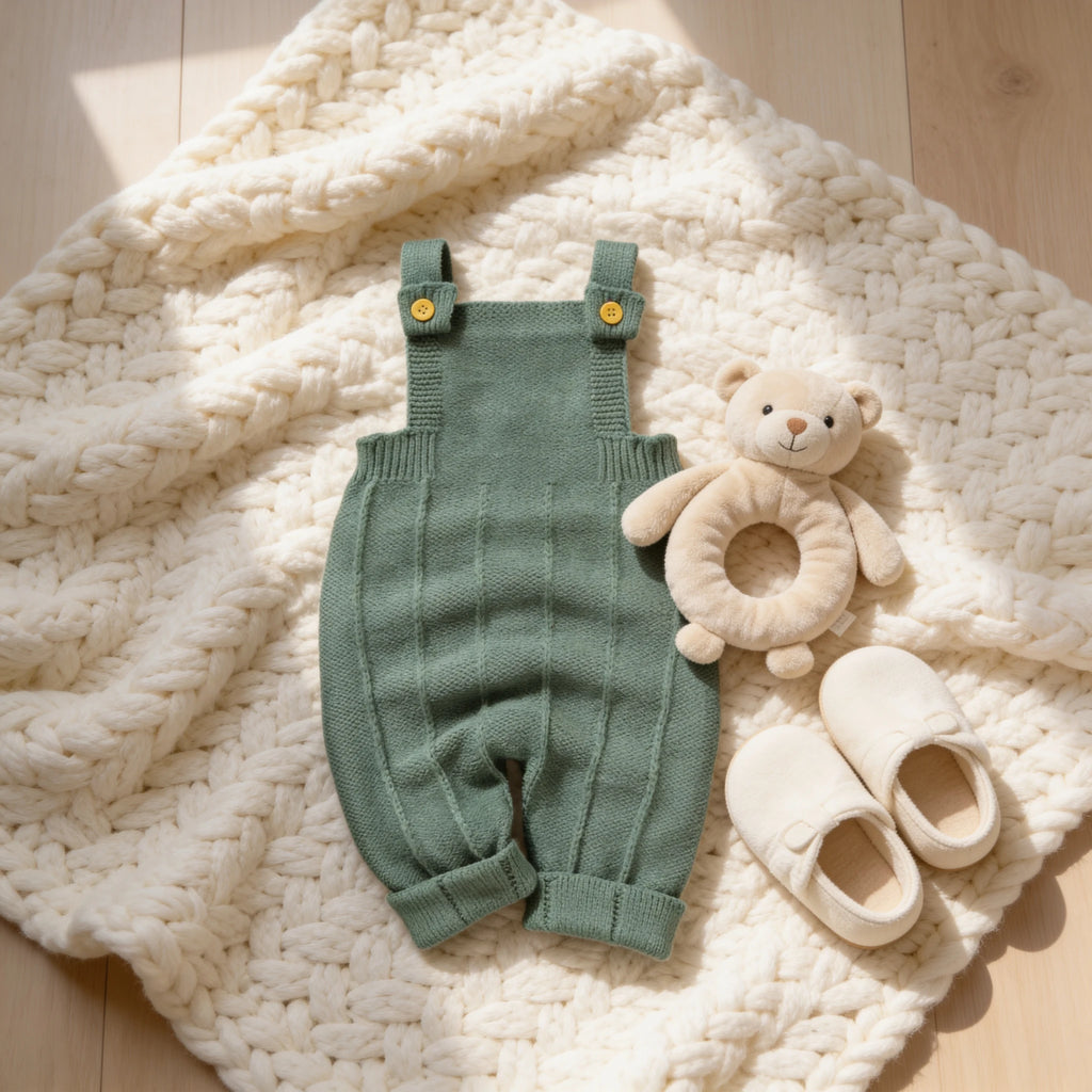 Combinaison Bebe Tricot Salopette - Vert Rayures - Cocon