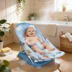 Transat de bain bébé poissons Nomade en situation dans la salle de bain, ambiance cosy