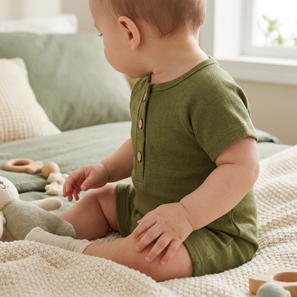 Combinaison Courte Bebe - Vert - Porté