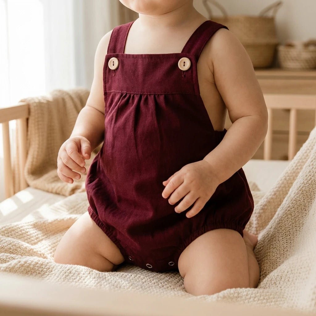 Combinaison Salopette Bebe Coloris - Bordeaux - Porté