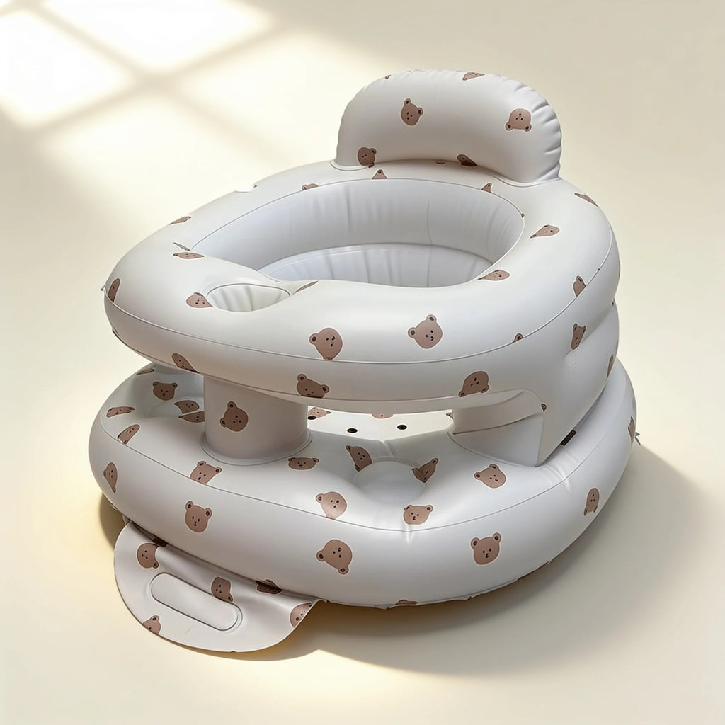 Transat de bain bébé gonflable protection 360° – coloris Ourson