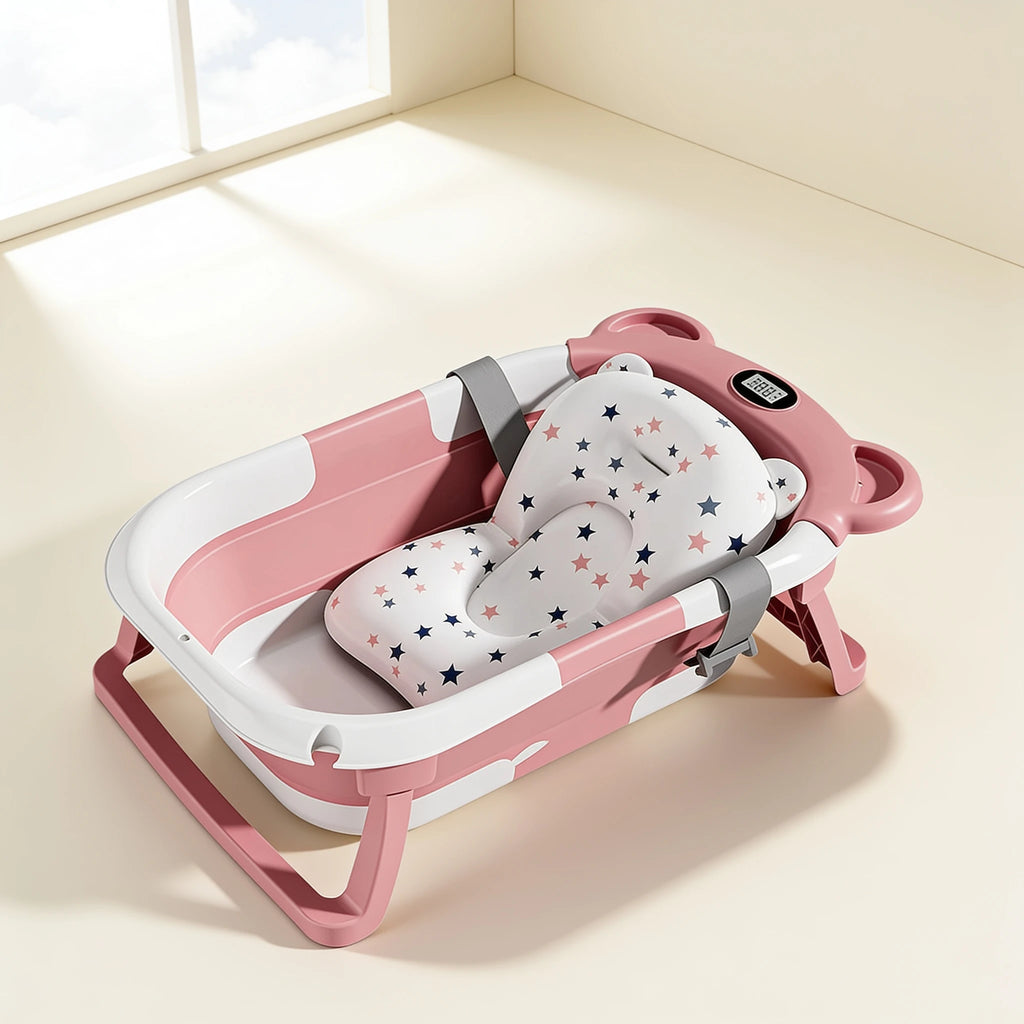 Baignoire bébé pliable thermomètre Étoile – coloris Rose