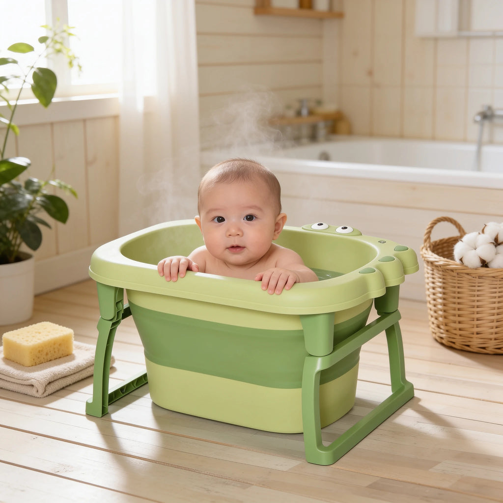 Baignoire bébé pliable 2 en 1 Évolution en situation dans la salle de bain, ambiance cosy