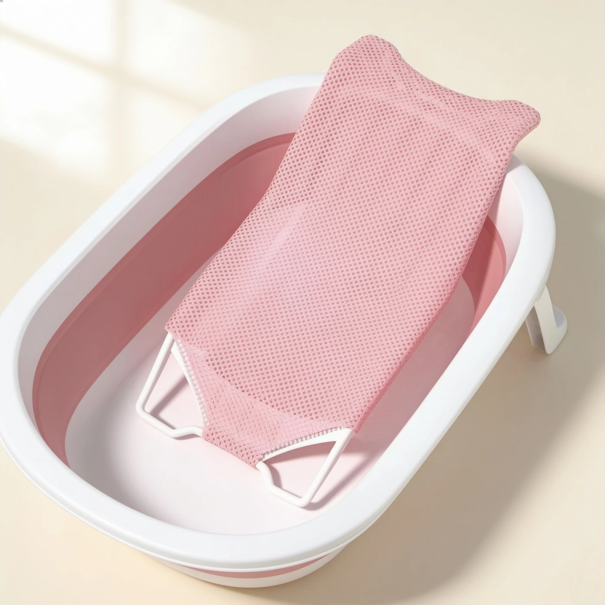 Support de bain bébé filet Galet – coloris Rose
