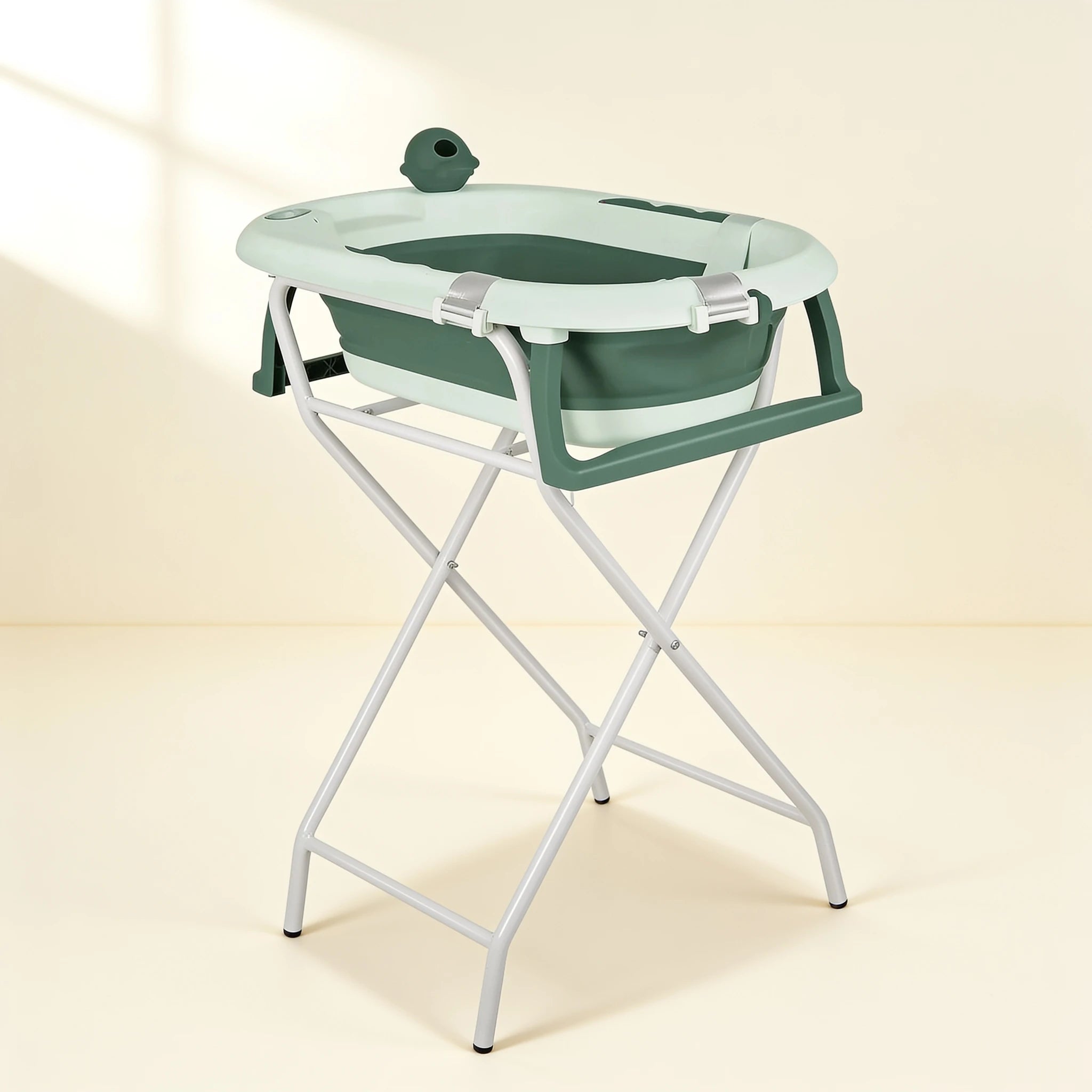 Baignoire bébé sur pied pliable avec thermomètre – coloris Vert