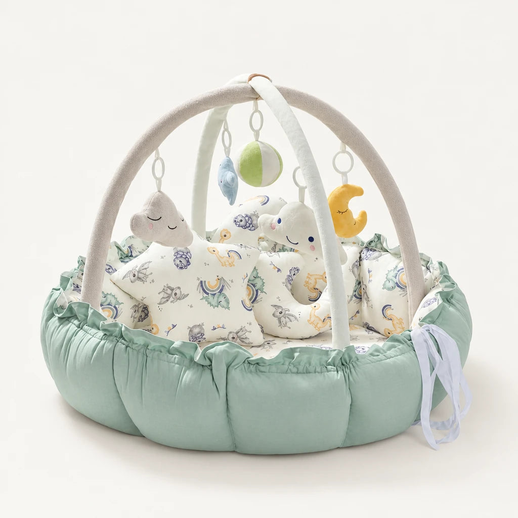 Arche d'éveil avec tapis 2 en 1, coloris vert, sur fond clair