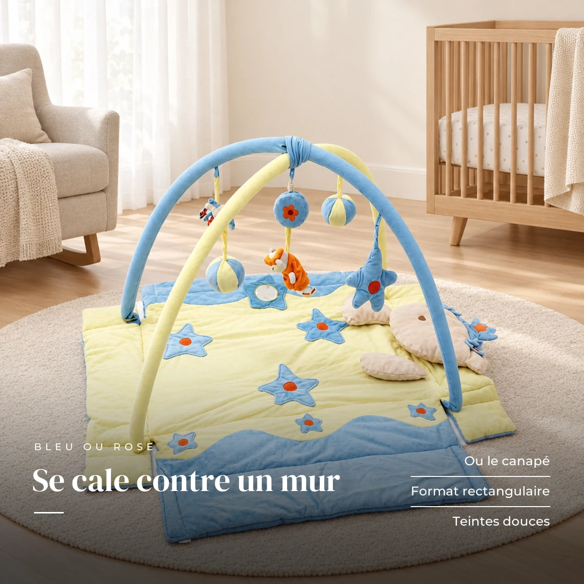 Arche d'Éveil avec Tapis Rectangulaire dans une chambre de bébé claire
