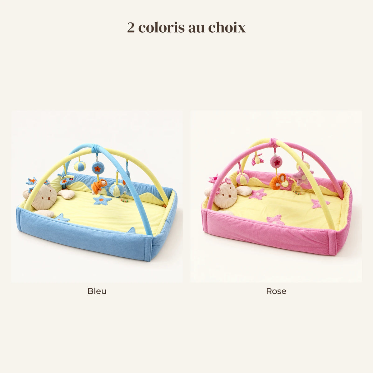 Arche d'Éveil avec Tapis Rectangulaire : les 2 coloris disponibles, bleu, rose