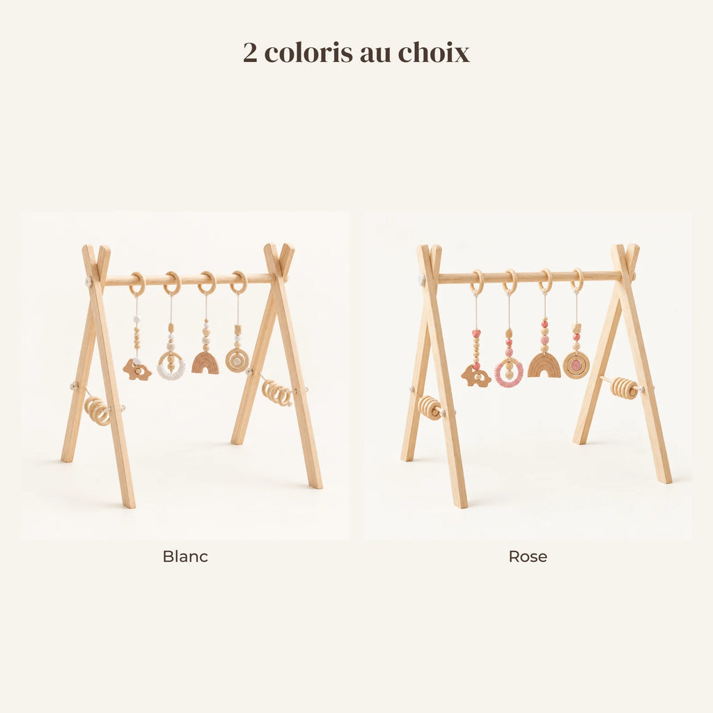 Arche d'éveil en bois : les 2 coloris disponibles, blanc, rose