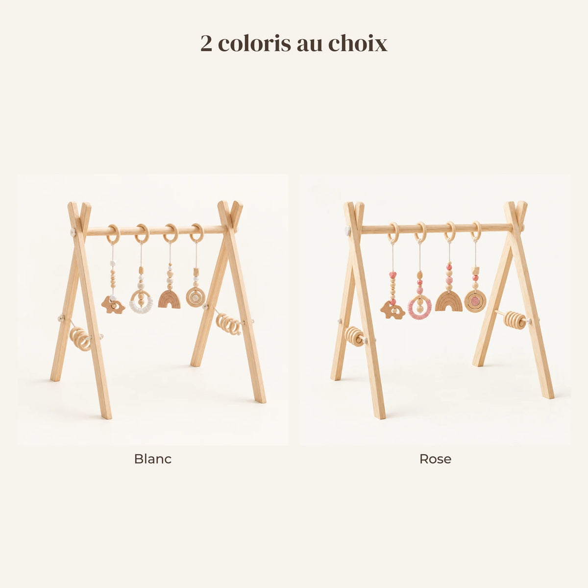 Arche d'éveil en bois : les 2 coloris disponibles, blanc, rose
