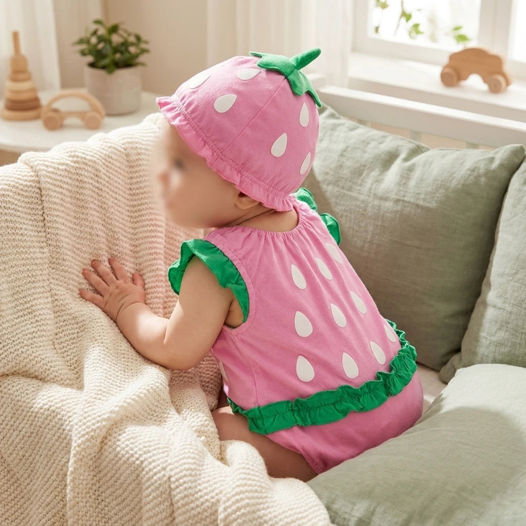 Combinaison Bebe Peluche - Fraise - Porté