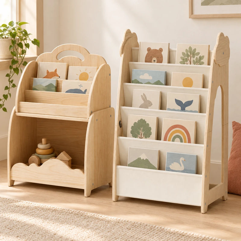 Bibliothèque enfant 3-en-1 : bois, rangement jouets modulable