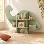Bibliothèque enfant murale dinosaure dans une chambre d’enfant claire