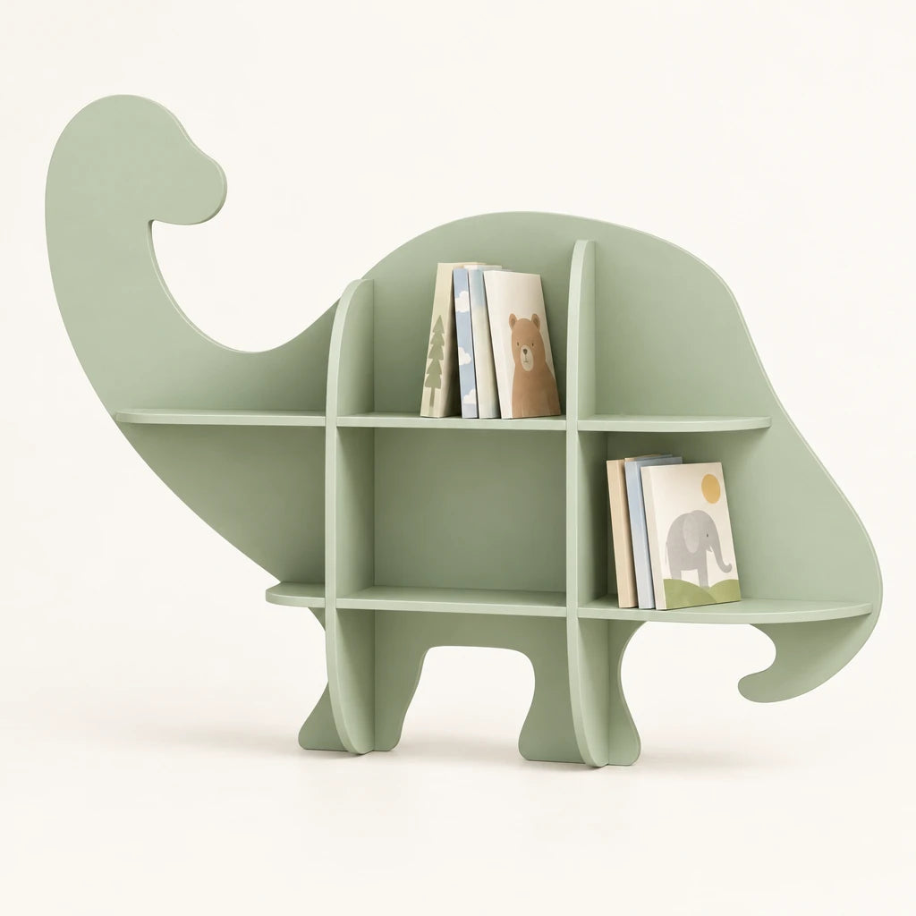 Bibliothèque enfant murale dinosaure sur fond clair