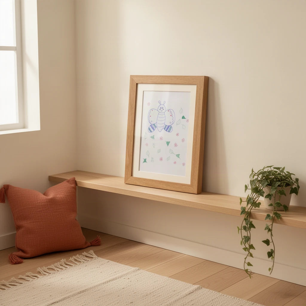 Cadre à Dessins Montessori en Bois dans une chambre d’enfant Montessori