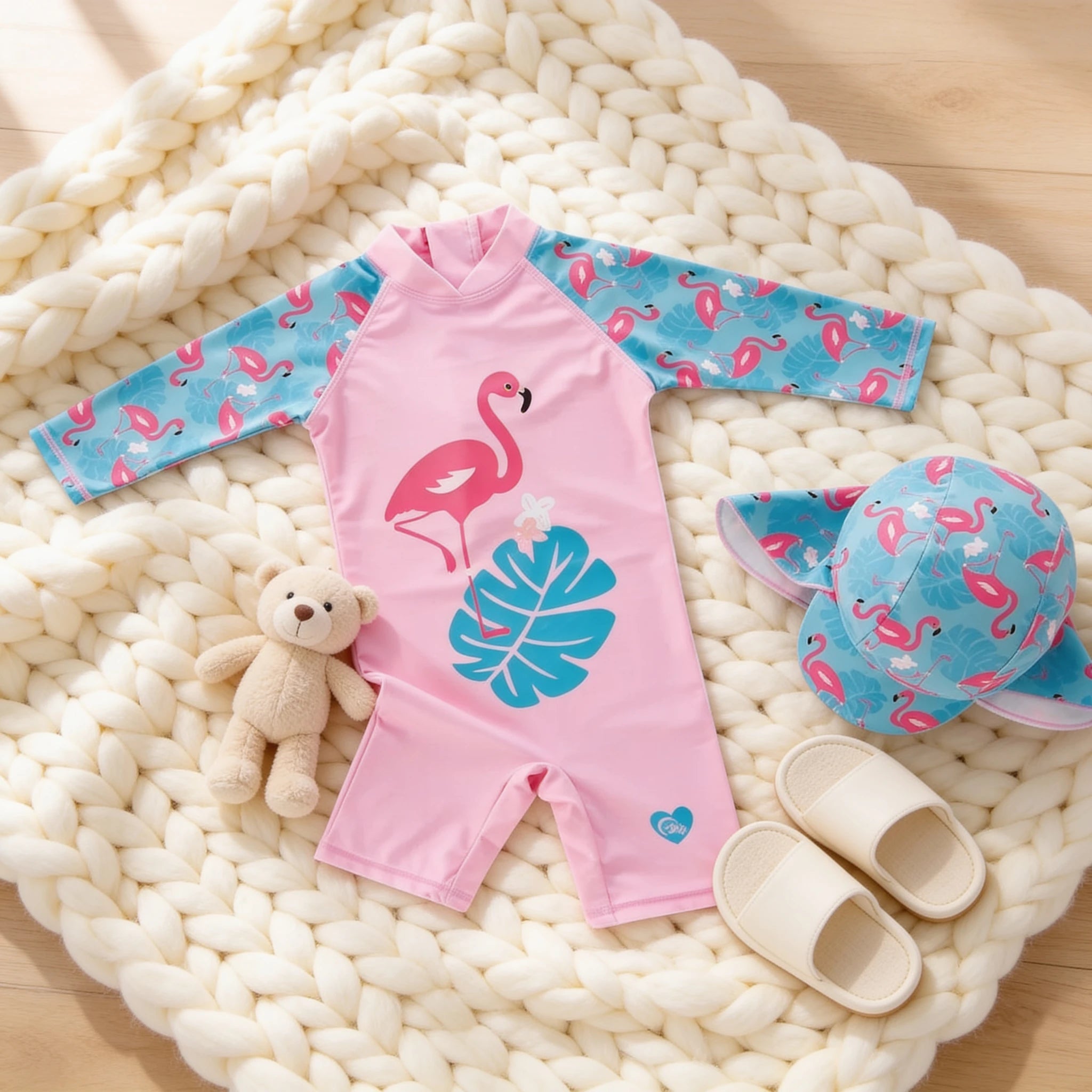 Combinaison Bebe Nageur Flamant Rose - Flamant Rose à Feuille - Cocon