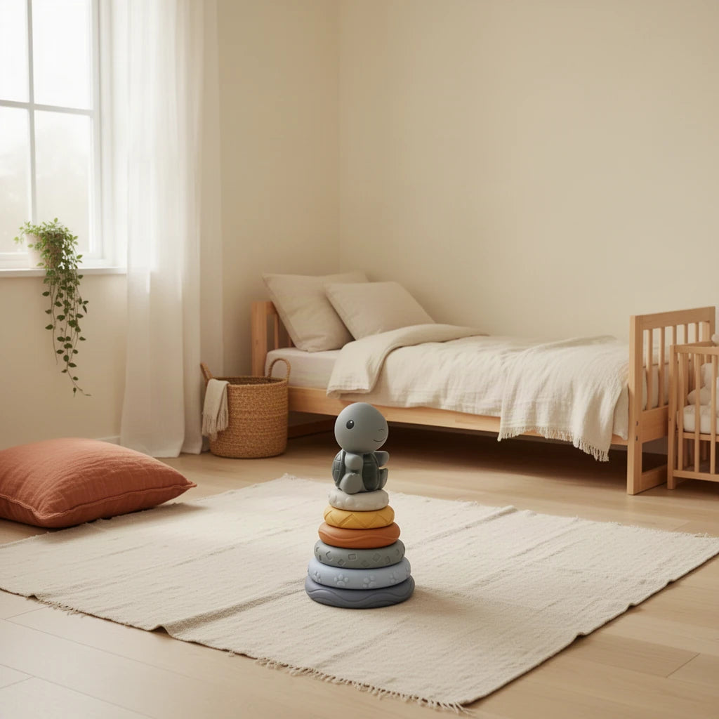 Empileur Montessori Petite Tortue dans une chambre Montessori, vue d’ensemble