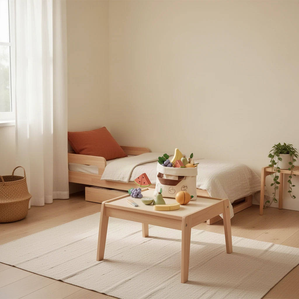 Fruits à Découper Montessori dans une chambre Montessori, vue d’ensemble