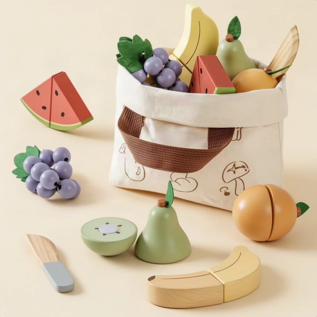 Fruits à Découper Montessori sur fond clair