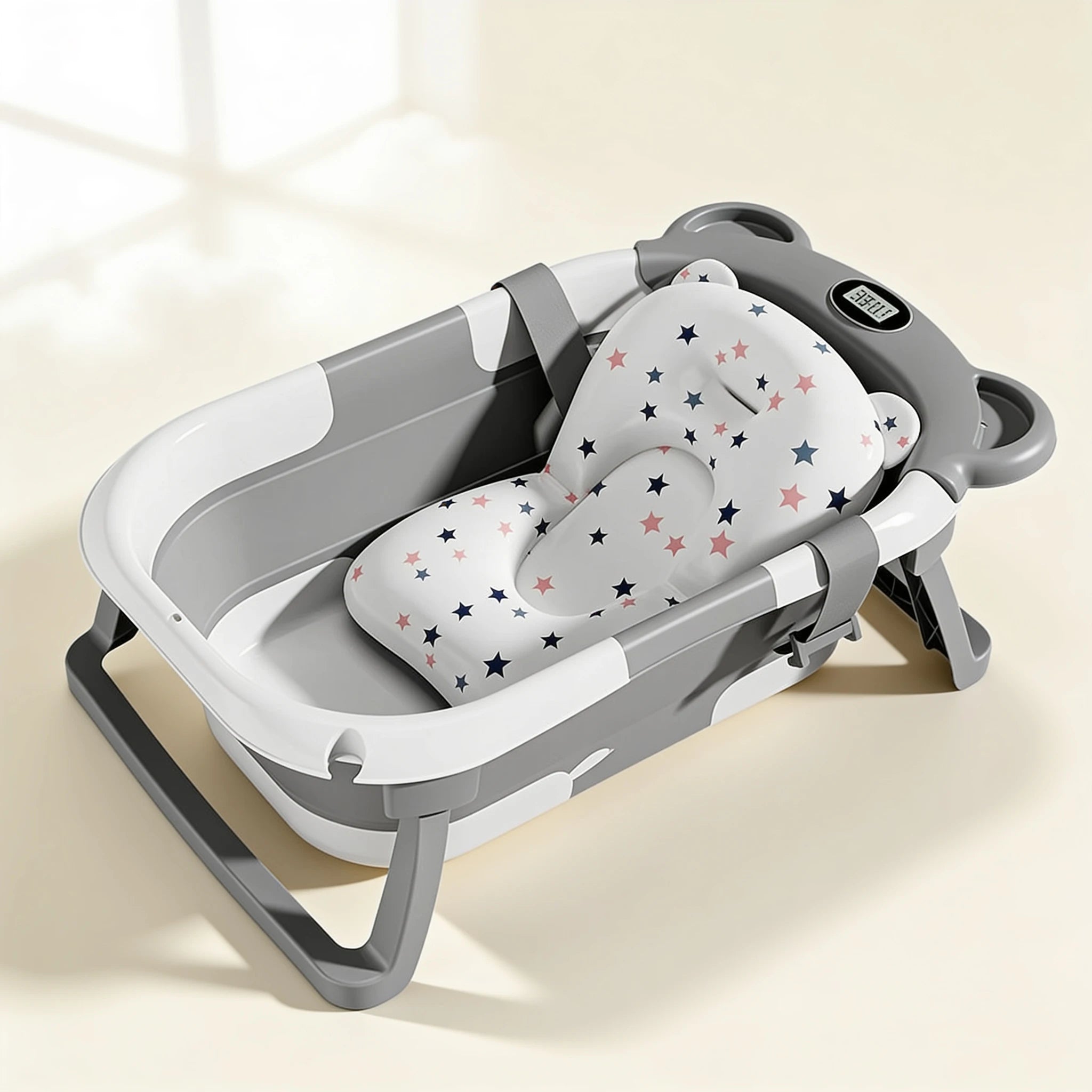 Baignoire bébé pliable thermomètre Étoile – coloris Gris
