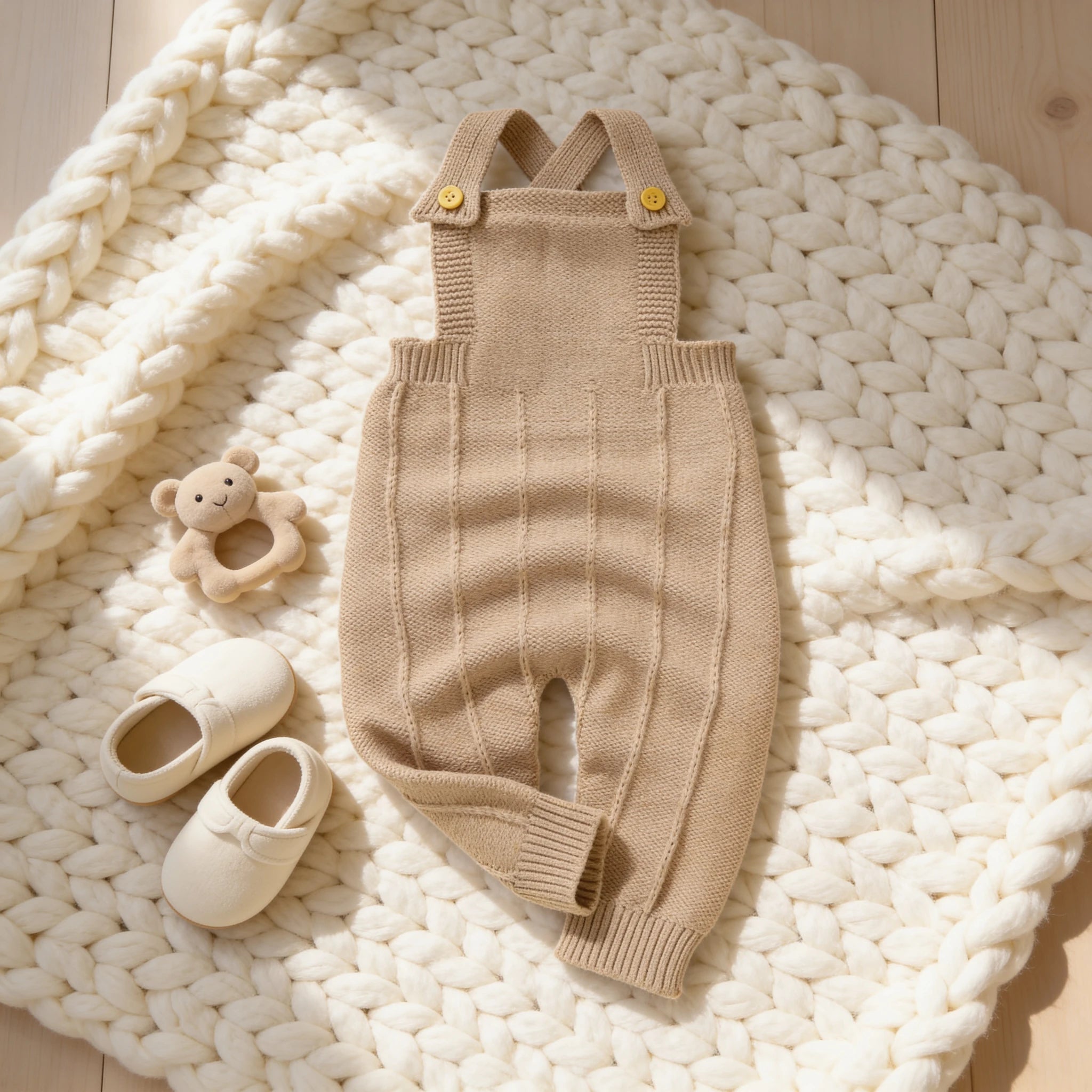Combinaison Bebe Tricot Salopette - Marron Rayure - Cocon