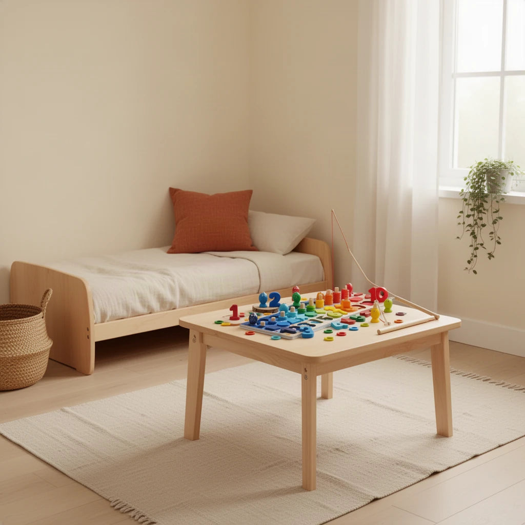 Jeu de Pêche et Formes Montessori dès 2 ans dans une chambre Montessori, vue d’ensemble