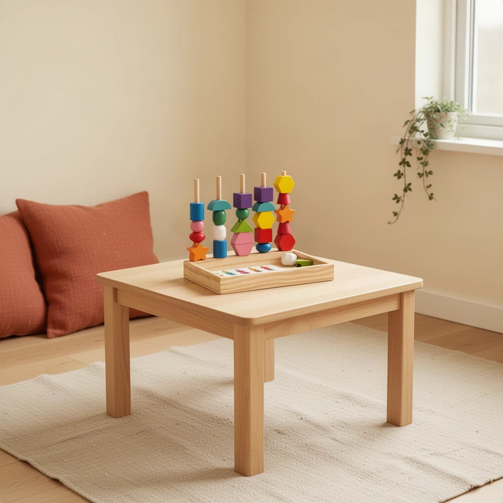 Jeu de Perles à Empiler Montessori dès 2 ans dans une chambre d’enfant Montessori