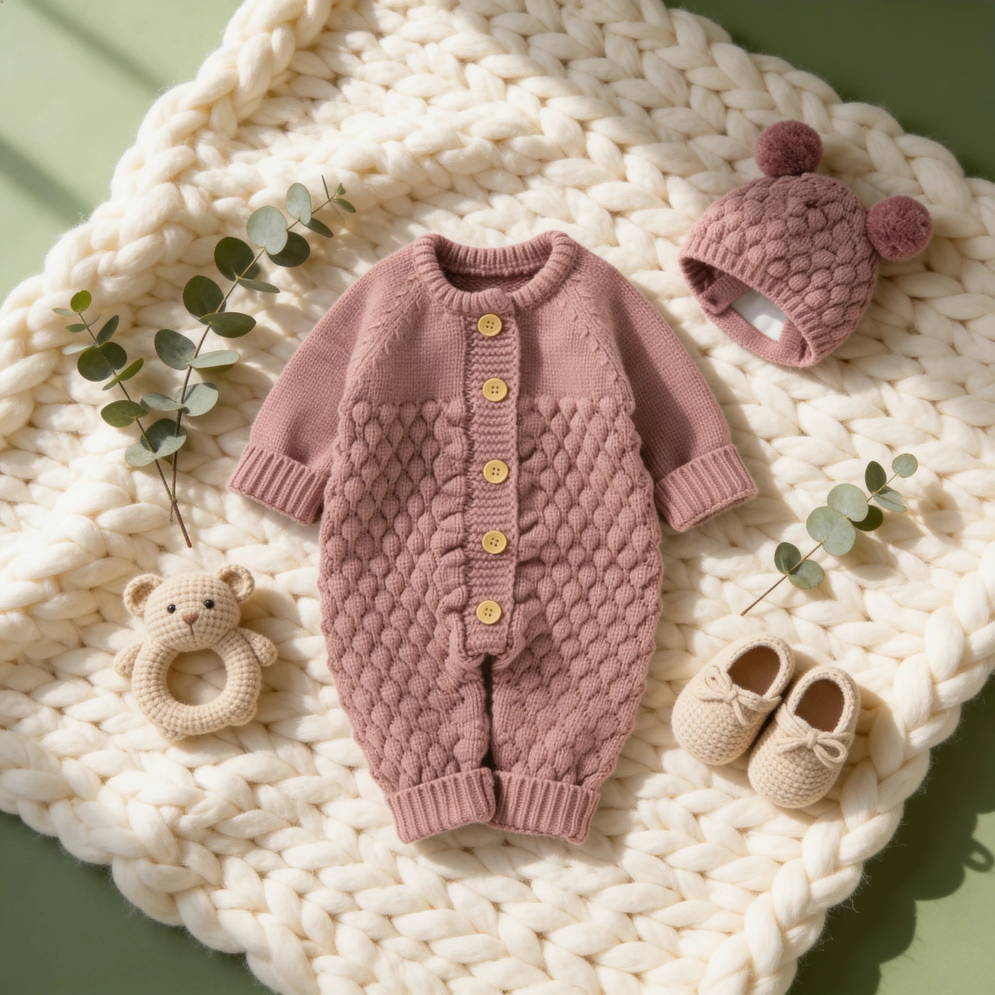 Combinaison En Tricot Bebe - Mauve - Cocon