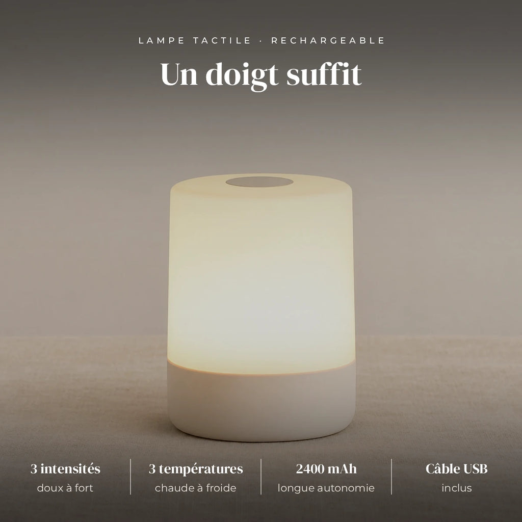 Veilleuse tactile LED rechargeable : LED, 3 intensités, chaude 3000K, naturelle 4000K, froide 6500K, tactile